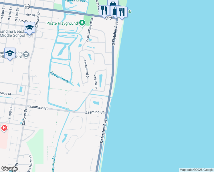 map of restaurants, bars, coffee shops, grocery stores, and more near 874 Atlantic View Drive in Fernandina Beach