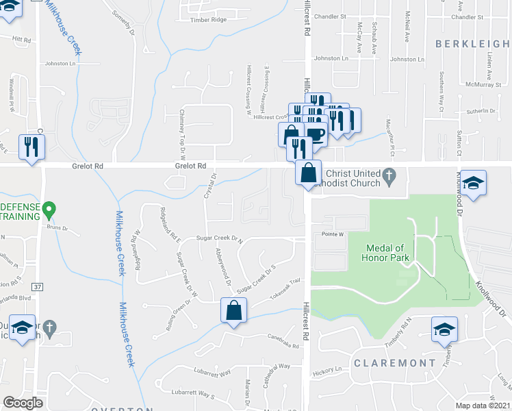 map of restaurants, bars, coffee shops, grocery stores, and more near 6427 Grelot Road in Mobile