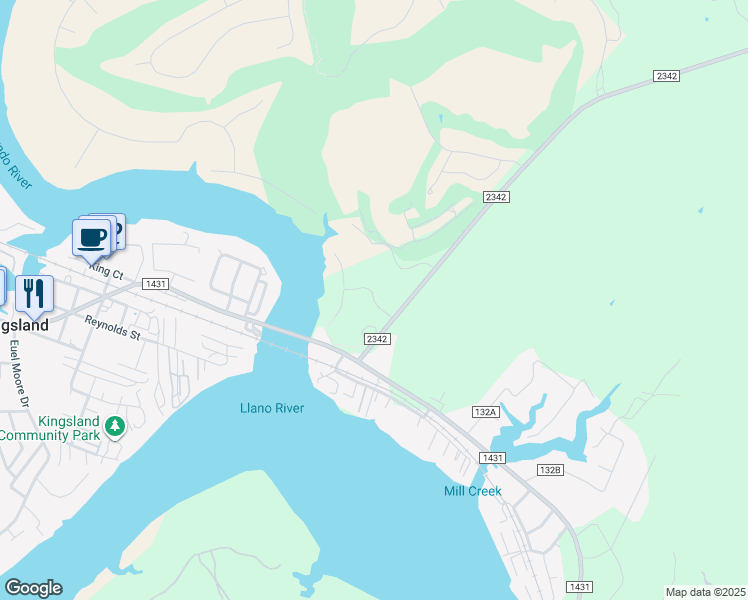map of restaurants, bars, coffee shops, grocery stores, and more near Colina Cove Drive in Kingsland