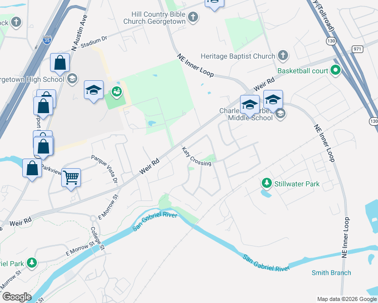map of restaurants, bars, coffee shops, grocery stores, and more near 212 Bastian Lane in Georgetown