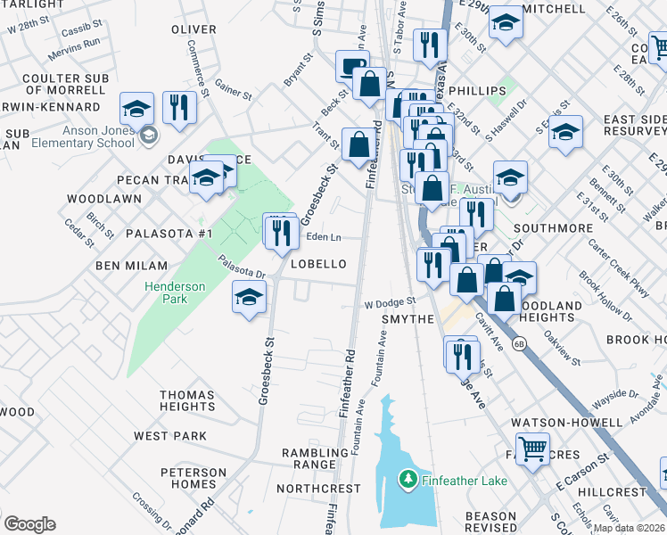 map of restaurants, bars, coffee shops, grocery stores, and more near 409 Eden Lane in Bryan