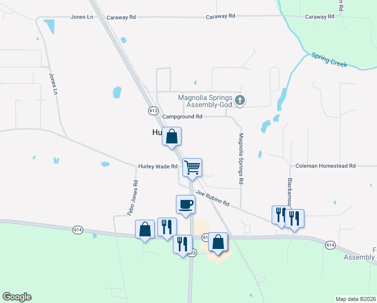 map of restaurants, bars, coffee shops, grocery stores, and more near 21800 Mississippi 613 in Moss Point