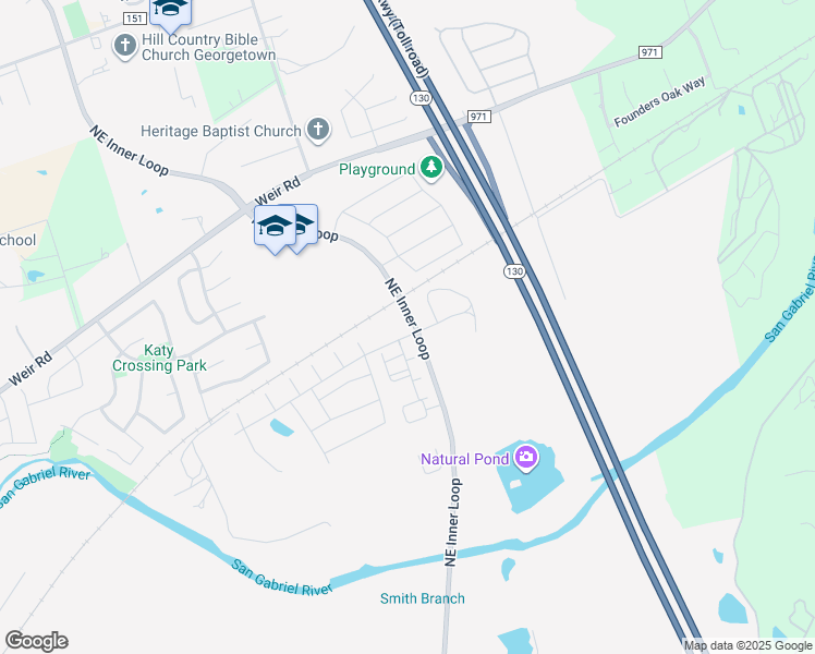 map of restaurants, bars, coffee shops, grocery stores, and more near 1601 Northeast Inner Loop in Georgetown