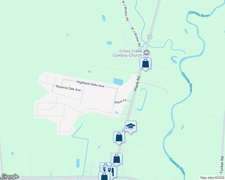 map of restaurants, bars, coffee shops, grocery stores, and more near 9466 Highland Oaks Avenue in Zachary