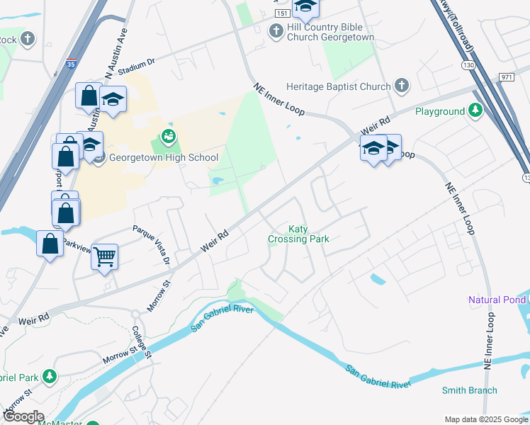 map of restaurants, bars, coffee shops, grocery stores, and more near 200 Bastian Lane in Georgetown