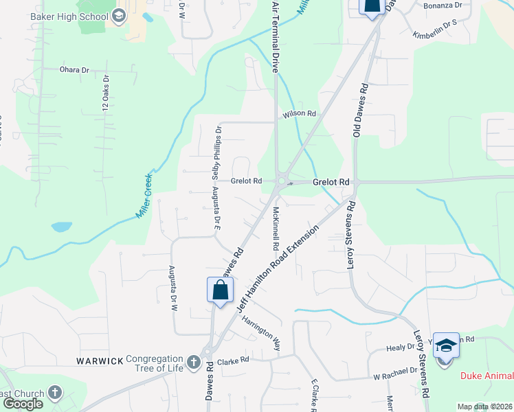 map of restaurants, bars, coffee shops, grocery stores, and more near 1505 Dawes Road in Mobile