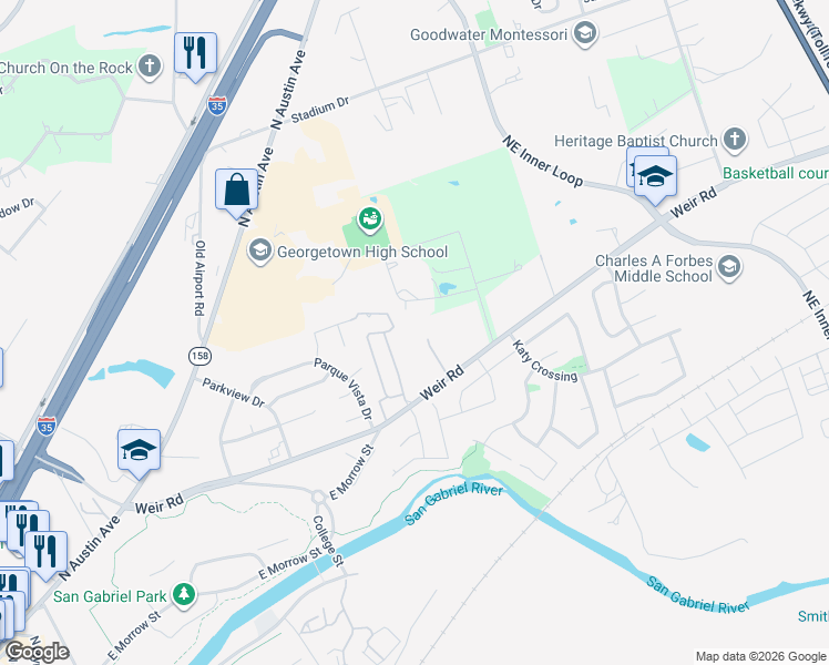 map of restaurants, bars, coffee shops, grocery stores, and more near 765 Farm to Market Road 971 in Georgetown