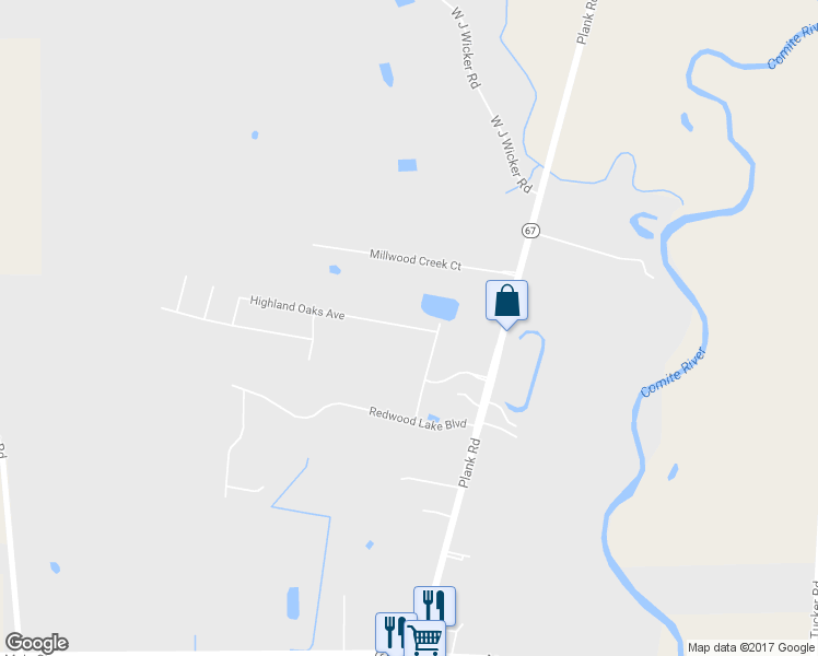 map of restaurants, bars, coffee shops, grocery stores, and more near 9432 Highland Oaks Avenue in Zachary