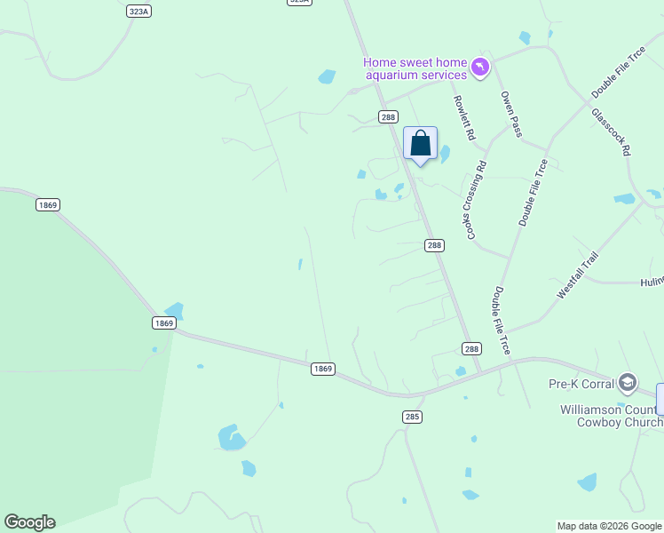 map of restaurants, bars, coffee shops, grocery stores, and more near 9190 Ranch Road 1869 in Liberty Hill