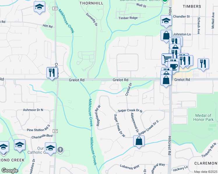map of restaurants, bars, coffee shops, grocery stores, and more near 6617 Grelot Road in Mobile