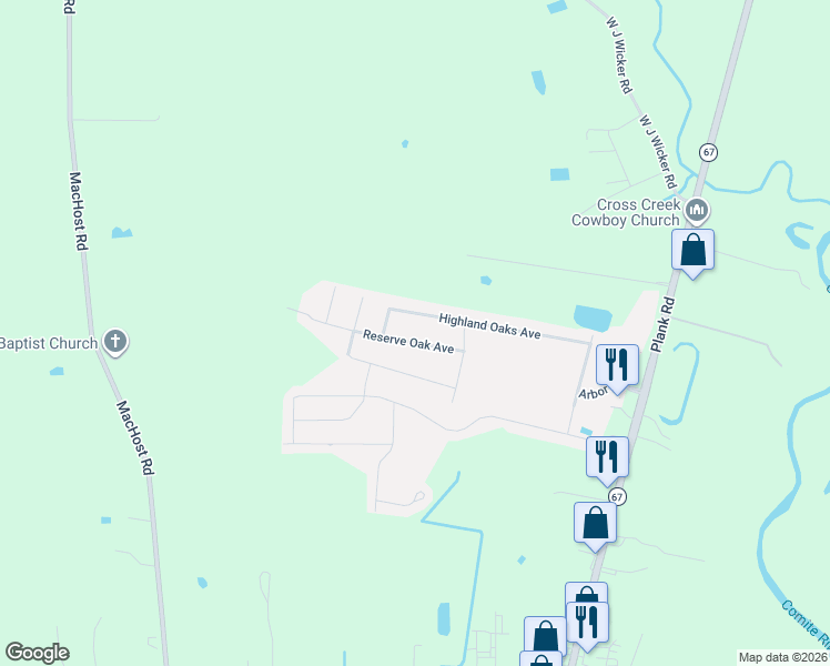map of restaurants, bars, coffee shops, grocery stores, and more near 8965 Reserve Oak Avenue in Zachary