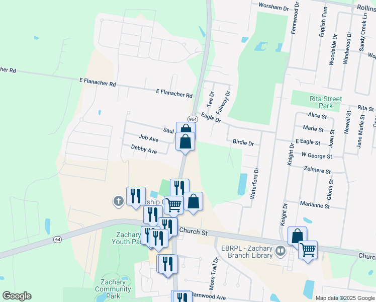 map of restaurants, bars, coffee shops, grocery stores, and more near 20051 Old Scenic Highway in Zachary
