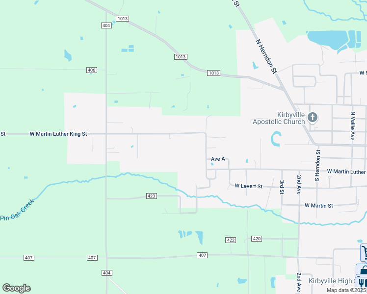 map of restaurants, bars, coffee shops, grocery stores, and more near 2218 West Martin Luther King Street in Kirbyville
