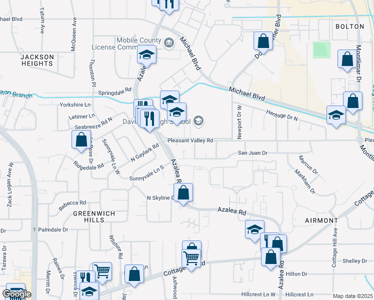 map of restaurants, bars, coffee shops, grocery stores, and more near 509 Vera Cruz Circle in Mobile
