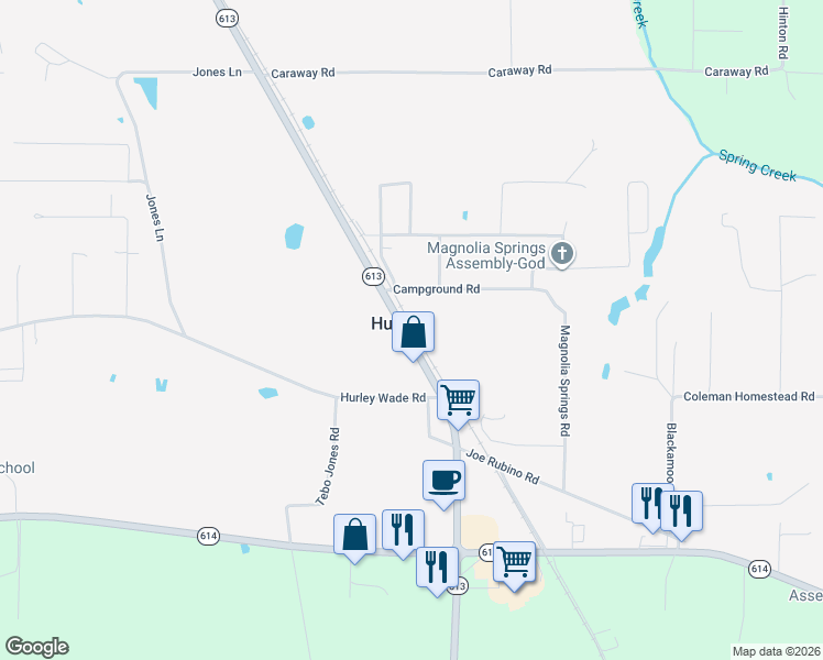 map of restaurants, bars, coffee shops, grocery stores, and more near 21800 Mississippi 613 in Moss Point
