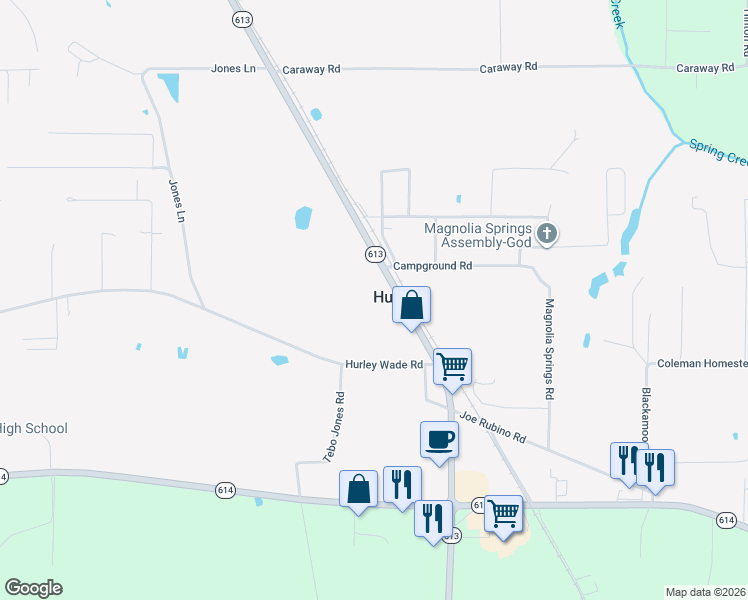 map of restaurants, bars, coffee shops, grocery stores, and more near 21901 Mississippi 613 in Moss Point