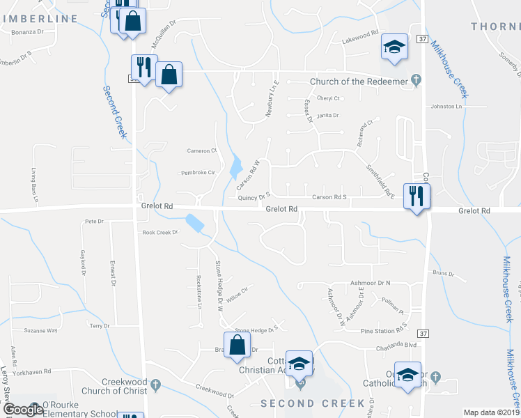 map of restaurants, bars, coffee shops, grocery stores, and more near Grelot Road in Mobile