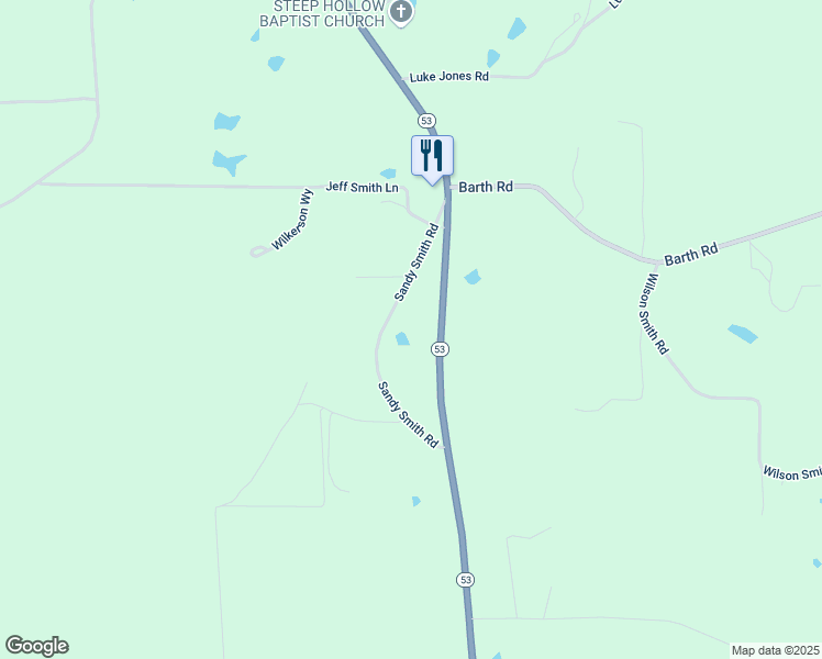 map of restaurants, bars, coffee shops, grocery stores, and more near 86-120 Sandy Smith Road in Poplarville
