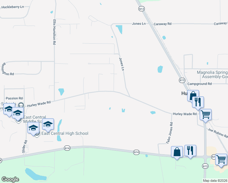 map of restaurants, bars, coffee shops, grocery stores, and more near 6319 Hurley Wade Road in Moss Point