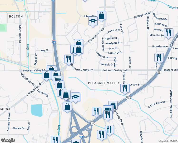 map of restaurants, bars, coffee shops, grocery stores, and more near in Mobile