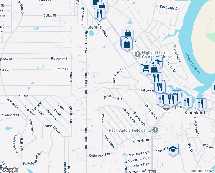 map of restaurants, bars, coffee shops, grocery stores, and more near 819 Willowood in Kingsland