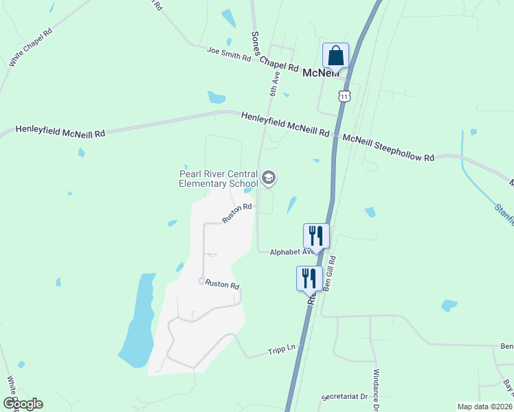 map of restaurants, bars, coffee shops, grocery stores, and more near 398 Ruston Rd in Carriere