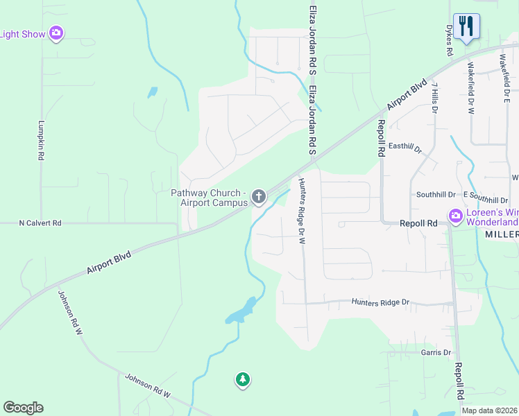 map of restaurants, bars, coffee shops, grocery stores, and more near 10775 Airport Boulevard in Mobile