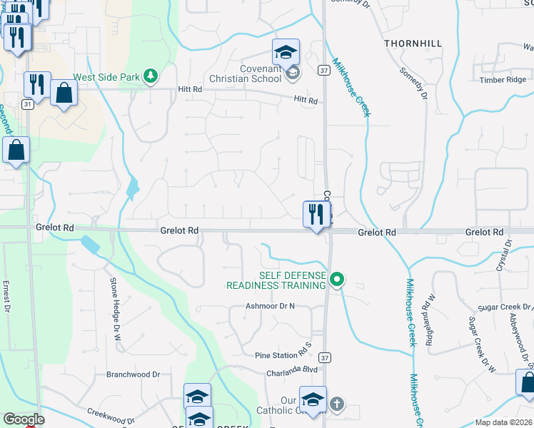 map of restaurants, bars, coffee shops, grocery stores, and more near 7221 Carson Road South in Mobile