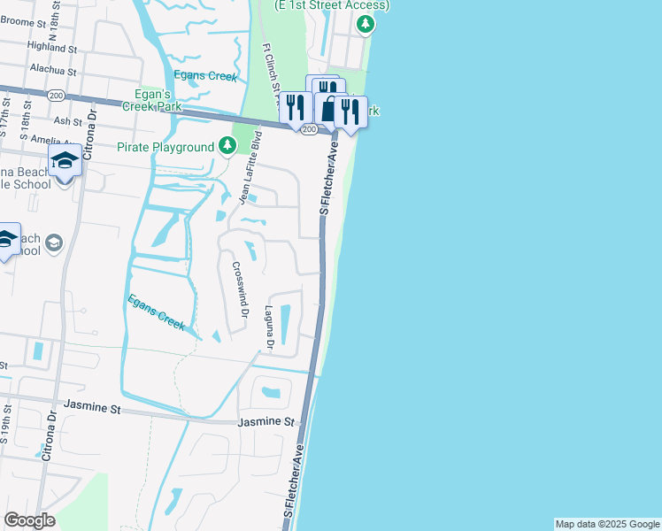 map of restaurants, bars, coffee shops, grocery stores, and more near 426 South Fletcher Avenue in Fernandina Beach