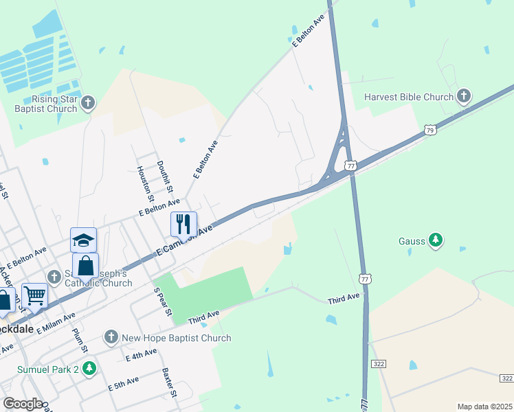 map of restaurants, bars, coffee shops, grocery stores, and more near 1332 East Cameron Avenue in Rockdale
