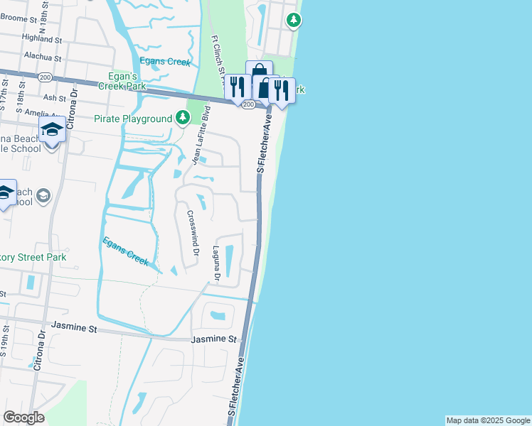 map of restaurants, bars, coffee shops, grocery stores, and more near 426 South Fletcher Avenue in Fernandina Beach