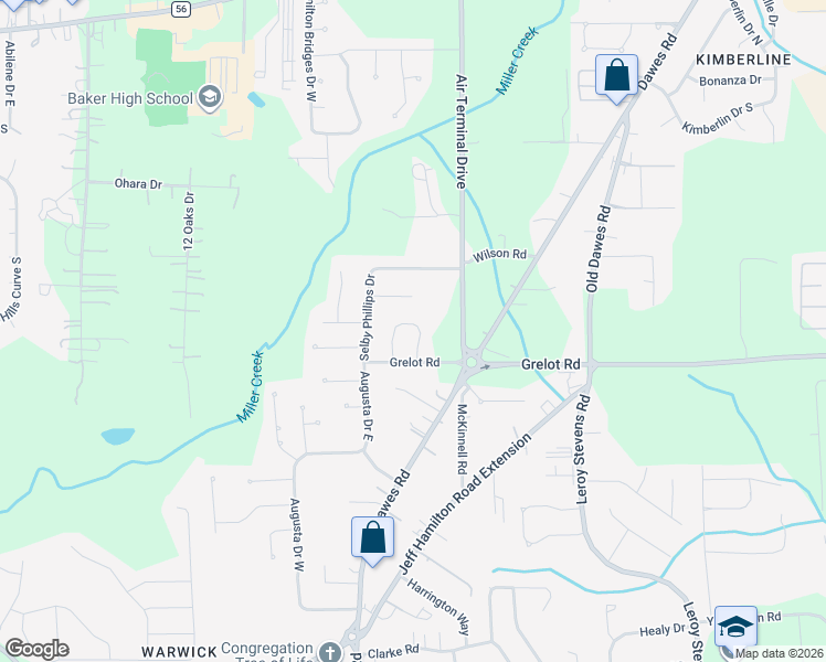 map of restaurants, bars, coffee shops, grocery stores, and more near 1381 Rosefield Drive West in Mobile
