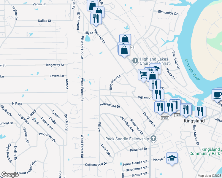 map of restaurants, bars, coffee shops, grocery stores, and more near 742 Willowood in Kingsland