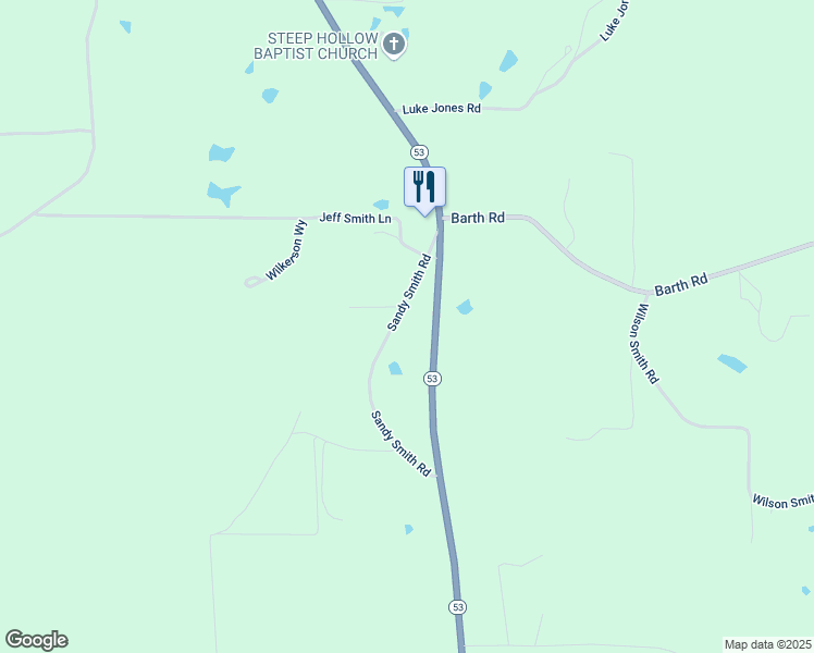 map of restaurants, bars, coffee shops, grocery stores, and more near 86 Sandy Smith Road in Poplarville