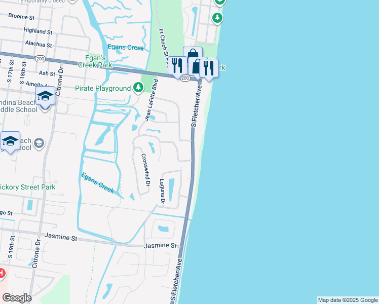 map of restaurants, bars, coffee shops, grocery stores, and more near 316 South Fletcher Avenue in Fernandina Beach