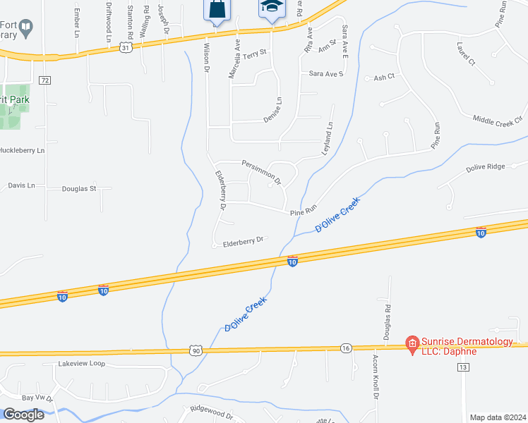 map of restaurants, bars, coffee shops, grocery stores, and more near 7885 Pine Run in Spanish Fort