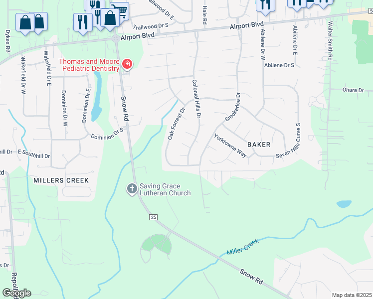 map of restaurants, bars, coffee shops, grocery stores, and more near 9601 Cheyney Court in Mobile