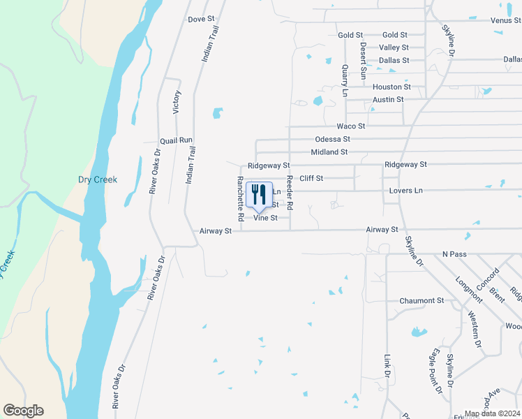 map of restaurants, bars, coffee shops, grocery stores, and more near 703 Roselea in Llano
