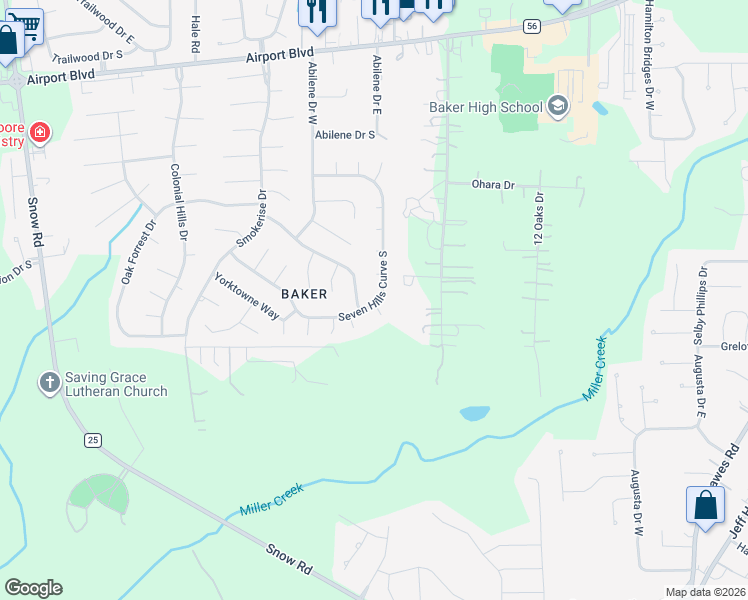 map of restaurants, bars, coffee shops, grocery stores, and more near 9210 Seven Hills Curve South in Mobile
