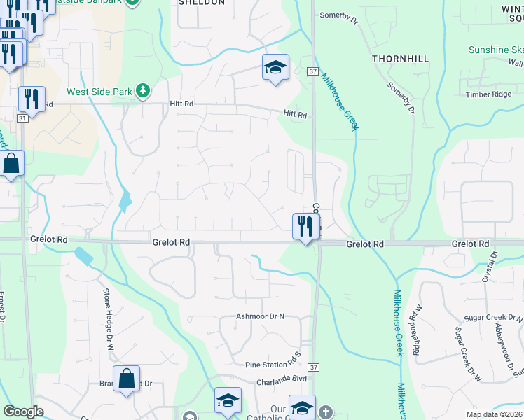 map of restaurants, bars, coffee shops, grocery stores, and more near 7225 Smithfield Road East in Mobile