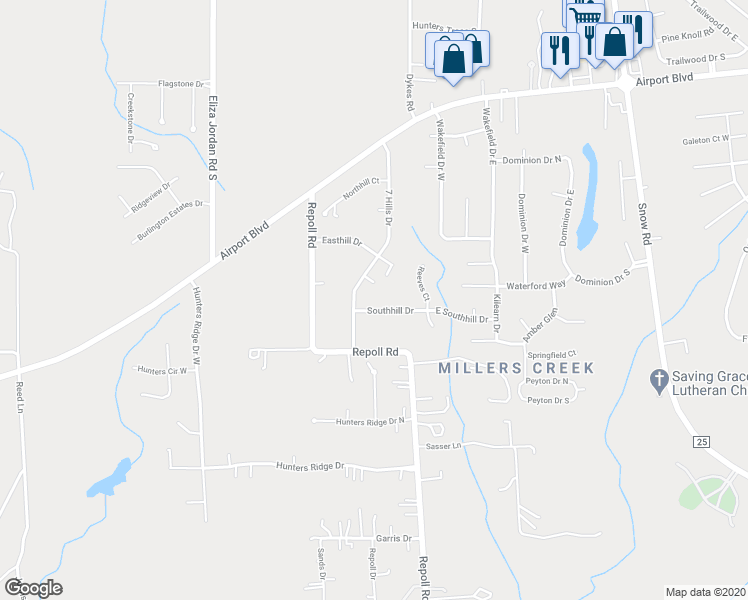 map of restaurants, bars, coffee shops, grocery stores, and more near 10310 Southhill Drive in Mobile