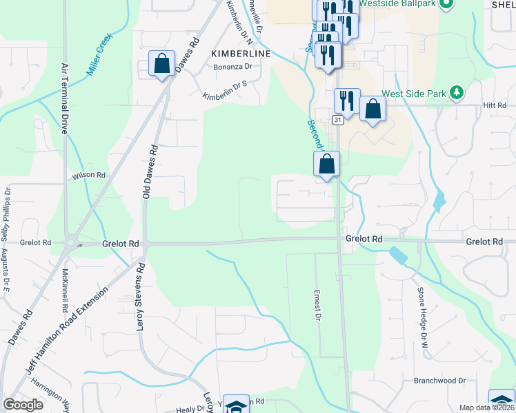 map of restaurants, bars, coffee shops, grocery stores, and more near 8002 Grelot Road in Mobile