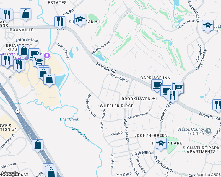 map of restaurants, bars, coffee shops, grocery stores, and more near 4011 Shawnee Circle in Bryan