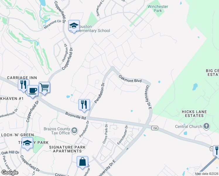 map of restaurants, bars, coffee shops, grocery stores, and more near 4205 Kalalau Court in Bryan