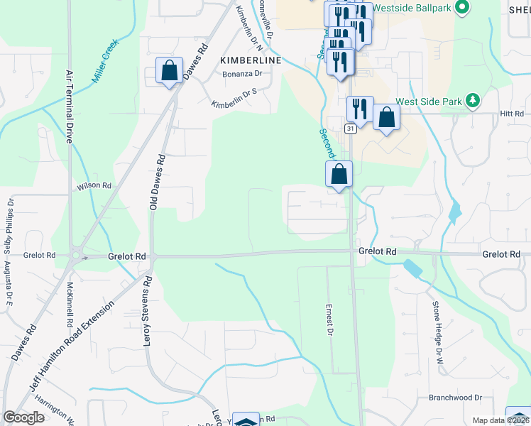 map of restaurants, bars, coffee shops, grocery stores, and more near 8002 Grelot Road in Mobile