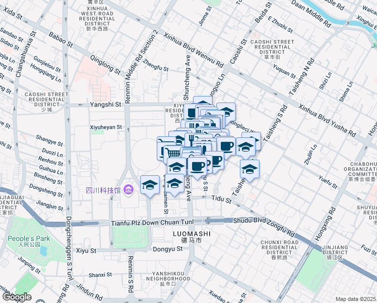 map of restaurants, bars, coffee shops, grocery stores, and more near Shun Cheng Da Jie in Cheng Du Shi