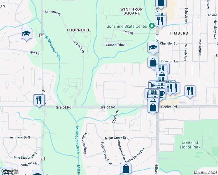 map of restaurants, bars, coffee shops, grocery stores, and more near 6704 Cedarwood Court in Mobile