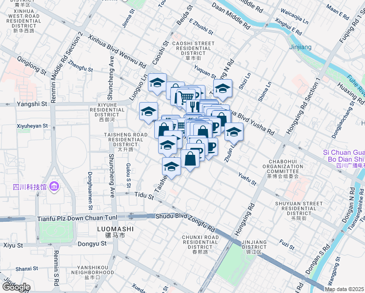 map of restaurants, bars, coffee shops, grocery stores, and more near Tai Sheng Nan Lu in Cheng Du Shi