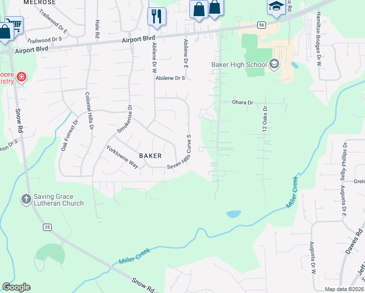 map of restaurants, bars, coffee shops, grocery stores, and more near 9241 Amber Court in Mobile