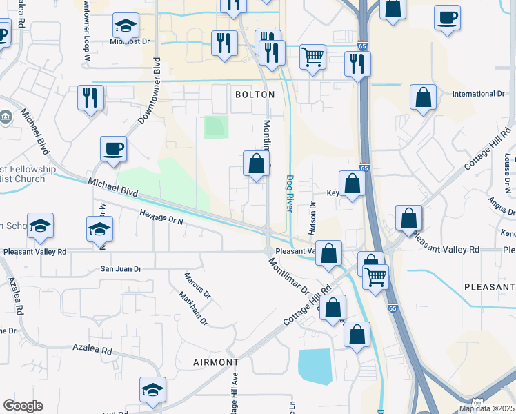 map of restaurants, bars, coffee shops, grocery stores, and more near 1216-1246 Montlimar Dr in Mobile